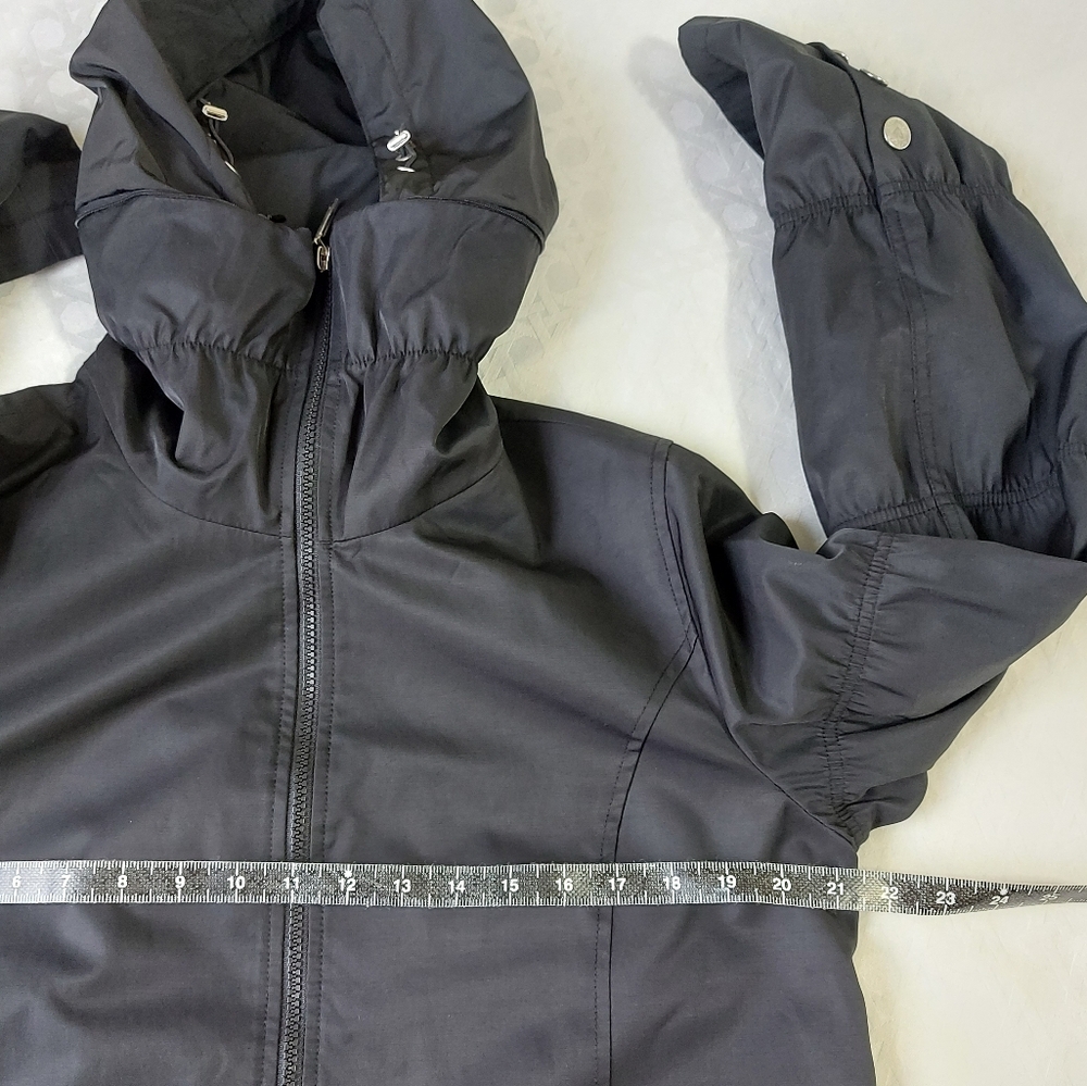 Betsey Johnson Women Hooded Jacket Large Black Zip Up Lined Ruffle Hem Mock Neck - Picture 13 of 16